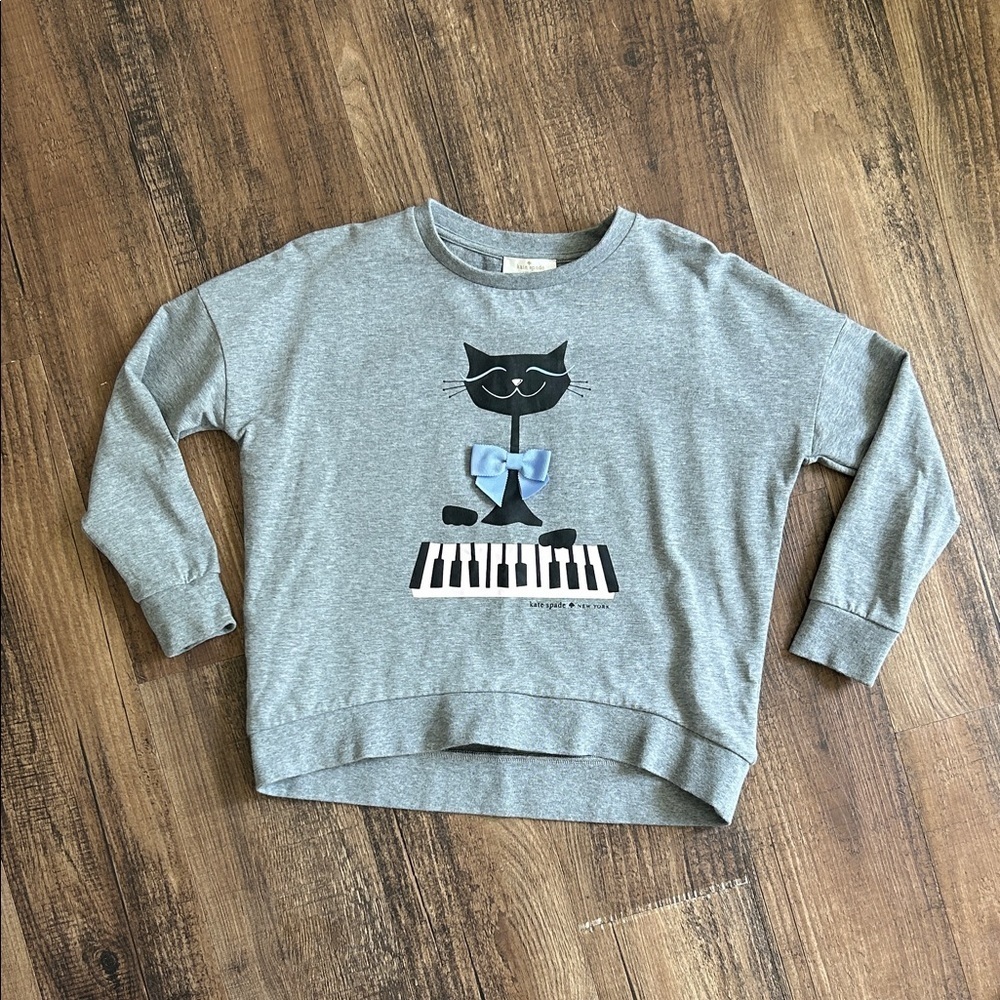 Girl’s Kate Spade Gray Sweatshirt with Cat and Piano Design